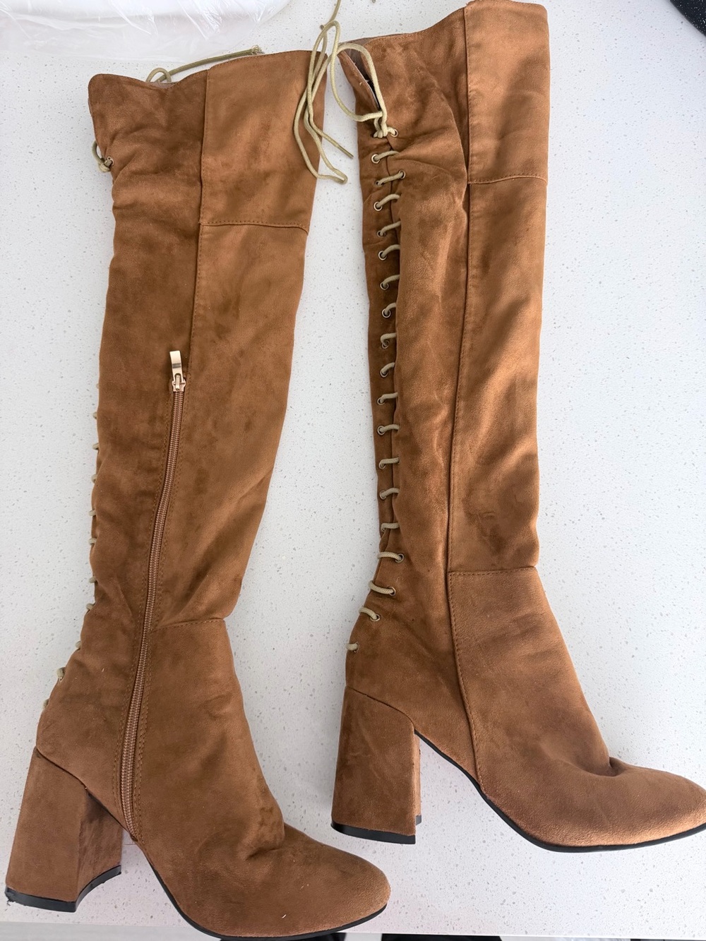 Women’s Tall Lace-Up Block Heel Boots in Cognac